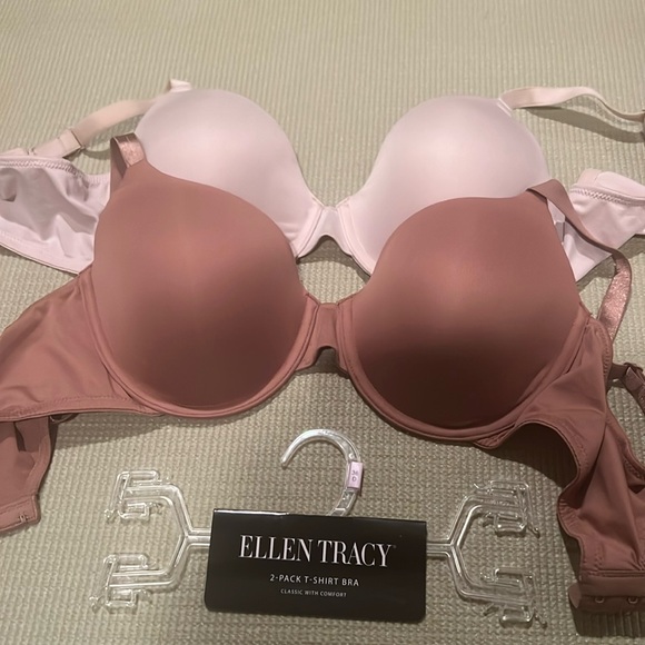 - ELLEN TRACY T- SHIRT BRAS- NWT - SET OF 2- BROWN AND LIGHT BEIGE -36 D - Picture 1 of 7